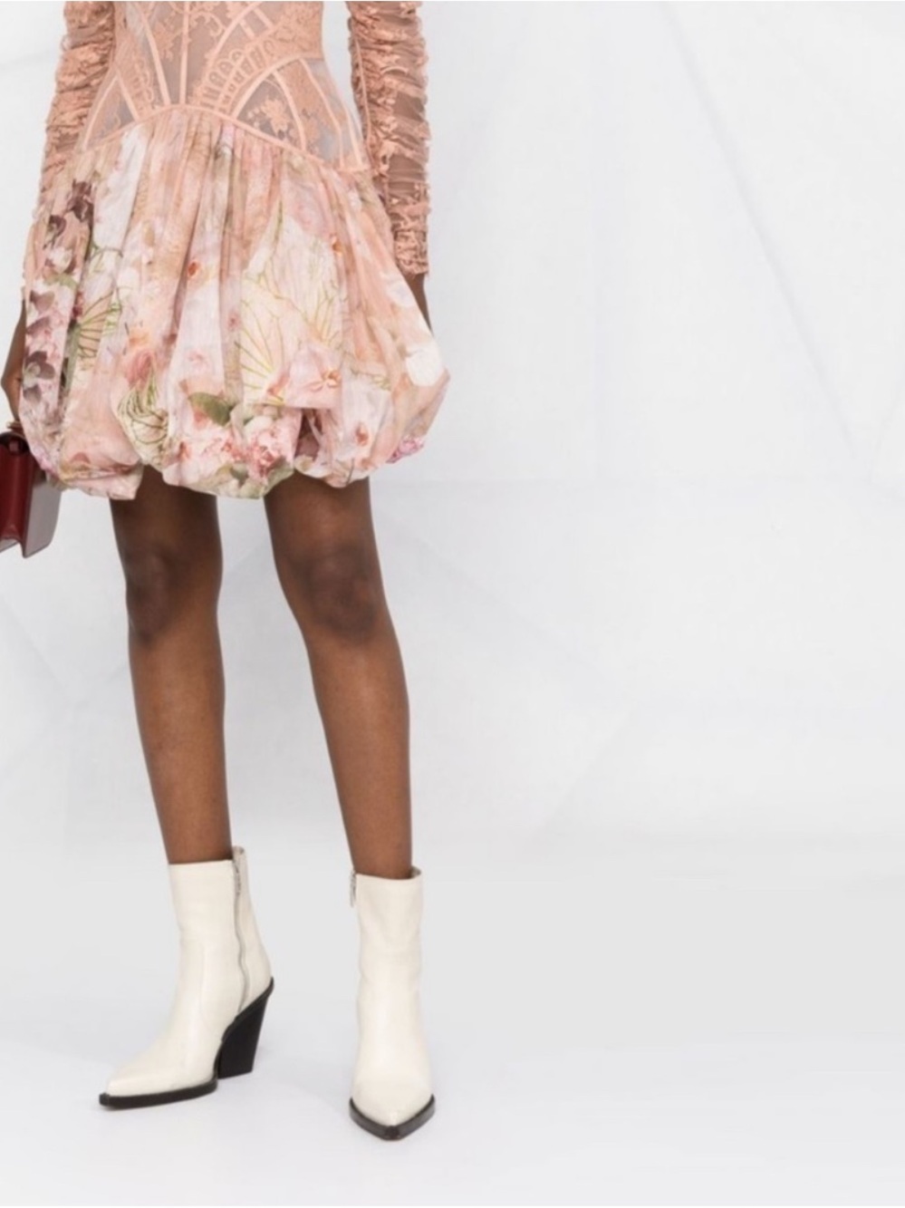 Zimmermann Blush Pink Lace & Floral Long-Sleeve Mini Dress AU size 3 ALTERED - Picture 3 of 4